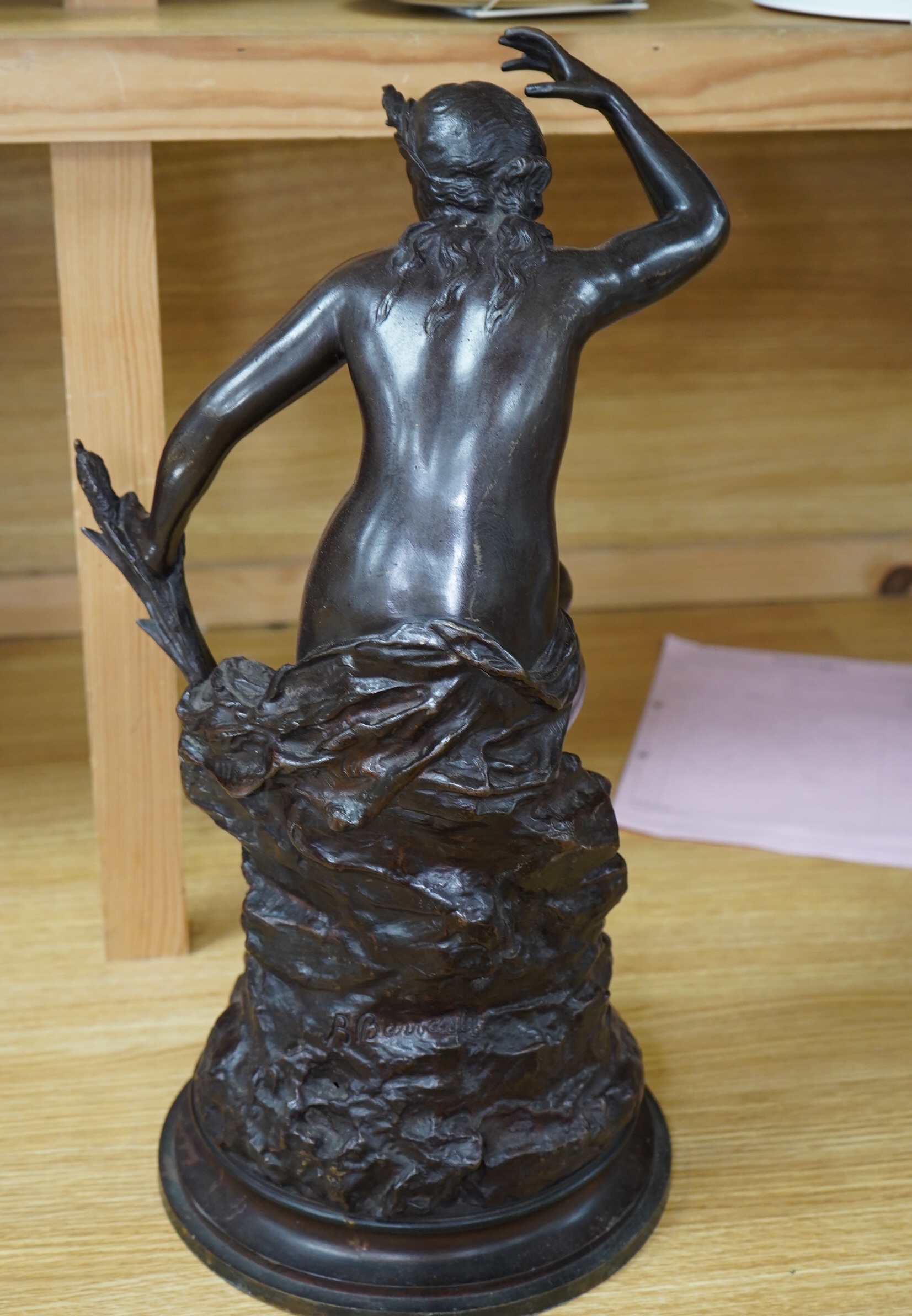 A 19th century classical bronze of a maiden, signed B. Barrault, 49cm high. Condition - some slight grazing to patina of figure and base, otherwise good